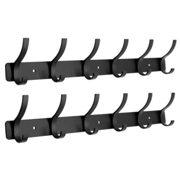 MOTIQO S- Shape 6 Pin Cloth Hanger for Wall, Cloth Hooks Hanger, Door Hangers for Clothes, Hooks Rail for Hanging Keys, Clothes (Black- Set-2)