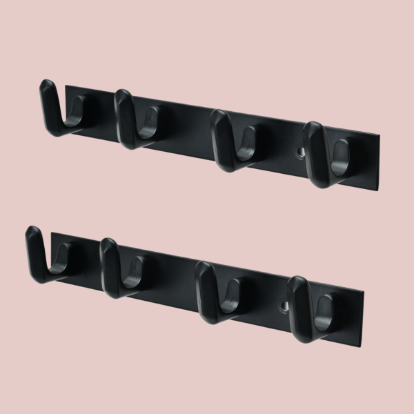 MOTIQO L- Shape 4 Pin Bathroom Cloth Hooks Hanger Wall Bedroom Bathroom Robe Hooks Rail for Hanging Keys,Clothes (Black- Set-2)