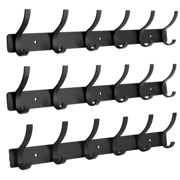 MOTIQO S- Shape 6 Pin Cloth Hanger for Wall, Cloth Hooks Hanger, Door Hangers for Clothes, Hooks Rail for Hanging Keys, Clothes (Black- Set-3)