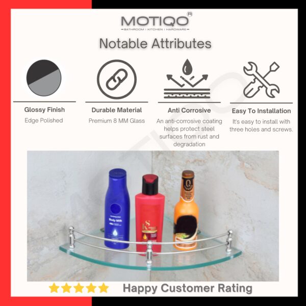 MOTIQO Round Transparent Glass Corner Shelf for Bathroom, Bathroom Shelf for Wall, Racks and Shelves, Bathroom Organizer and Accessories (9x9 Inches,Set-3) - Image 4