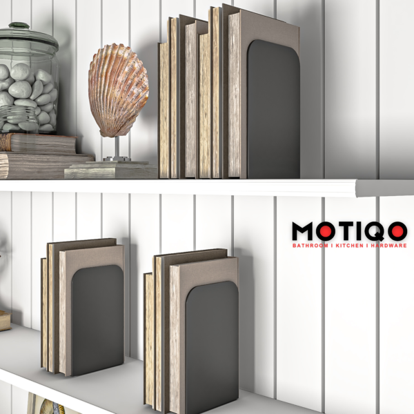 Motiqo Metal Non-Slip Bookend, Book Stand, Office Book Stopper Desk Organizer, Book Organizer (Black) Set-1 - Image 7