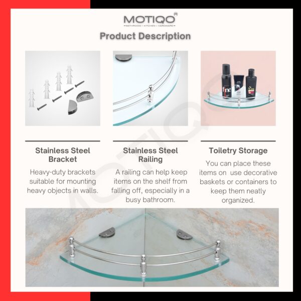 MOTIQO Round Transparent Glass Corner Shelf for Bathroom, Bathroom Shelf for Wall, Racks and Shelves, Bathroom Organizer and Accessories (9×9 Inches,Set-2) - Image 7