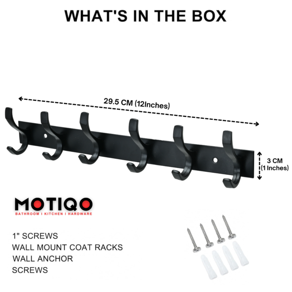 MOTIQO S- Shape 6 Pin Cloth Hanger for Wall, Cloth Hooks Hanger, Door Hangers for Clothes, Hooks Rail for Hanging Keys, Clothes (Black- Set-2) - Image 4