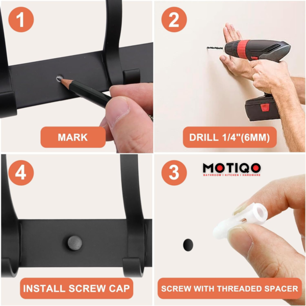 MOTIQO S- Shape 6 Pin Cloth Hanger for Wall, Cloth Hooks Hanger, Door Hangers for Clothes, Hooks Rail for Hanging Keys, Clothes (Black- Set-2) - Image 7