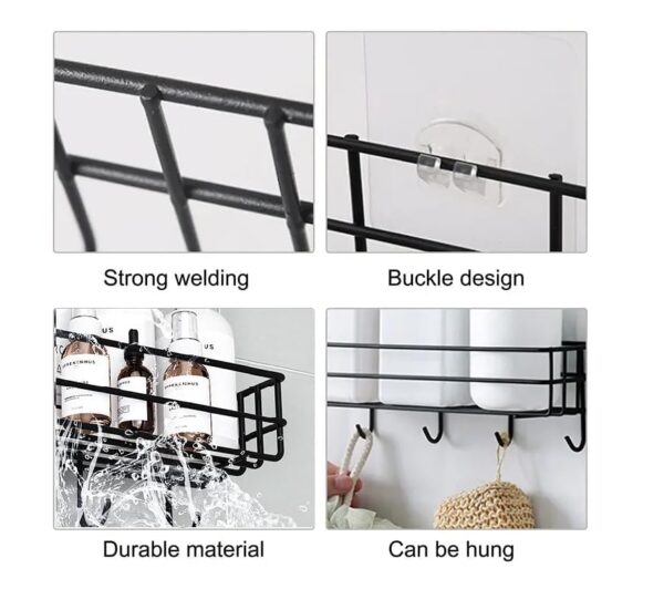 MOTIQO Stainless Steel Self-Adhesive Bathroom Shelf with Hooks, Bathroom Rack, Bathroom Accessories Organizer Silver(Pack of 1) - Image 5