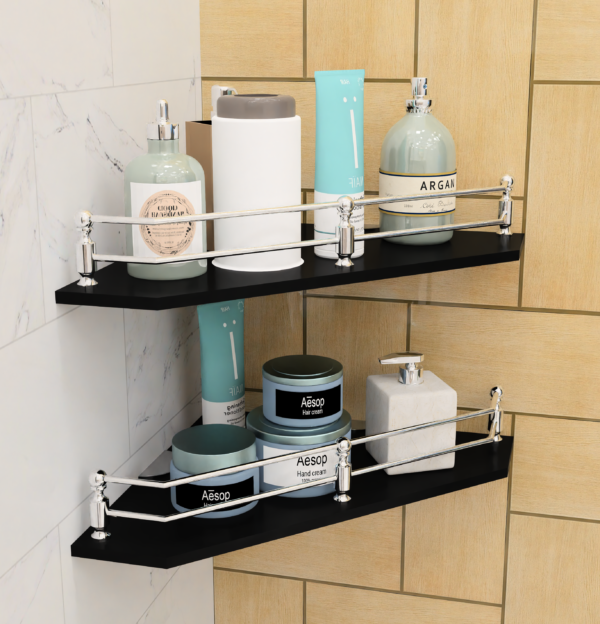 MOTIQO Diamond Black Glass Corner Shelf for Bathroom, Bathroom Shelf for Wall, Racks and Shelves, Kitchen Corner Shelf, Bathroom Organiser and Accessories (9x9 Inches,Set-2) - Image 2