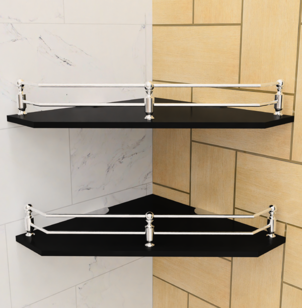 MOTIQO Diamond Black Glass Corner Shelf for Bathroom, Bathroom Shelf for Wall, Racks and Shelves, Kitchen Corner Shelf, Bathroom Organiser and Accessories (9x9 Inches,Set-2) - Image 7