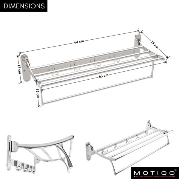 MOTIQO Classic Stainless Steel Folding Towel Rack for Bathroom, Towel Stand, Hanger, Bathroom Accessories(18 Inch) - Image 2