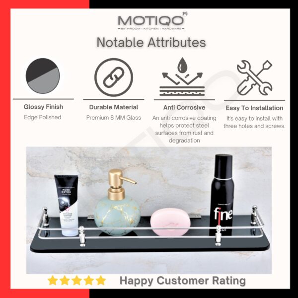 MOTIQO Wall Mount Black Glass Shelf for Bathroom Rack, Kitchen Shelf, Bathroom Accessories, Rack Shelves (18X6 INCH, PACK-01) - Image 4