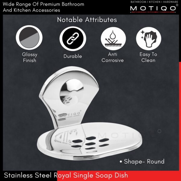 MOTIQO Stainless Steel Bathroom Soap Holder, Soap Stand, Soap Dish for Bathroom, Bathroom Accessories, Chrome Finish (Royal) - Image 2