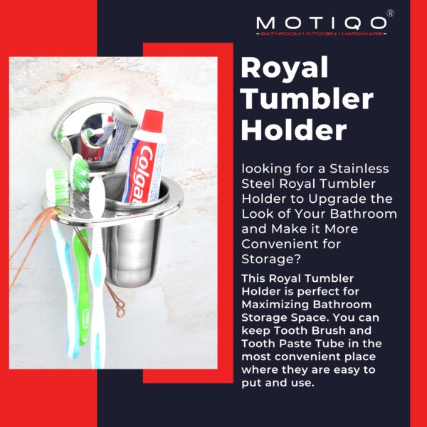 MOTIQO Stainless Steel Tumbler Holder, Tooth Brush Holder, Organizer, Bathroom Accessories, Chrome Finish, Wall Mount (Royal) - Image 2