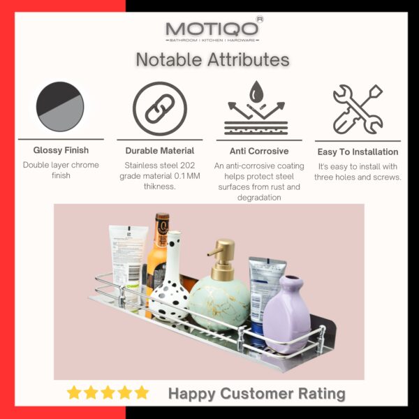 MOTIQO Stainless Steel Bathroom Shelf for Wall, Wash Room and Bathroom Organiser, Bathroom Racks and Shelves, Kitchen Shelf, Bathroom Accessories (15X5 Inches) Pack-1 - Image 7