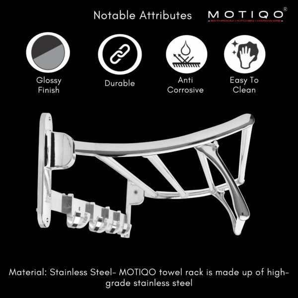 MOTIQO Classic Stainless Steel Folding Towel Rack for Bathroom, Towel Stand, Hanger, Bathroom Accessories(24 Inch) - Image 4