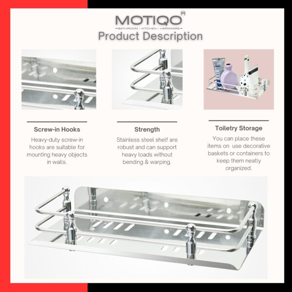 MOTIQO Stainless Steel Bathroom Shelf for Wall, Wash Room and Bathroom Organiser, Bathroom Racks and Shelves, Kitchen Shelf, Bathroom Accessories (9X5 Inches) Pack-1 - Image 6