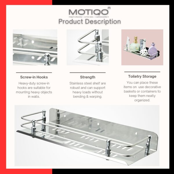 MOTIQO Stainless Steel Bathroom Shelf for Wall, Wash Room and Bathroom Organiser, Bathroom Racks and Shelves, Kitchen Shelf, Bathroom Accessories (12X5 Inches) Pack-1 - Image 6