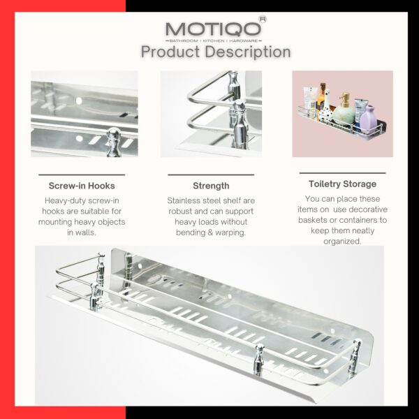 MOTIQO Stainless Steel Bathroom Shelf for Wall, Wash Room and Bathroom Organiser, Bathroom Racks and Shelves, Kitchen Shelf, Bathroom Accessories (15X5 Inches) Pack-3 - Image 6