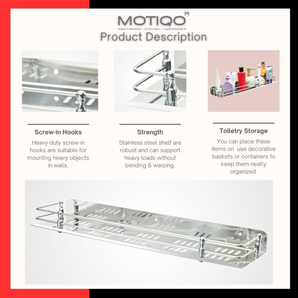 MOTIQO Stainless Steel Bathroom Shelf for Wall, Wash Room and Bathroom Organiser, Bathroom Racks and Shelves, Kitchen Shelf, Bathroom Accessories (18X5 Inches) Pack-3 - Image 6