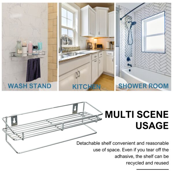 MOTIQO Stainless Steel Multipurpose Bathroom Shelf,Rack with Towel Rod,Bathroom Accessories,Kitchen Rack Wall Mount (Silver-Chrome) Pack-1 - Image 5