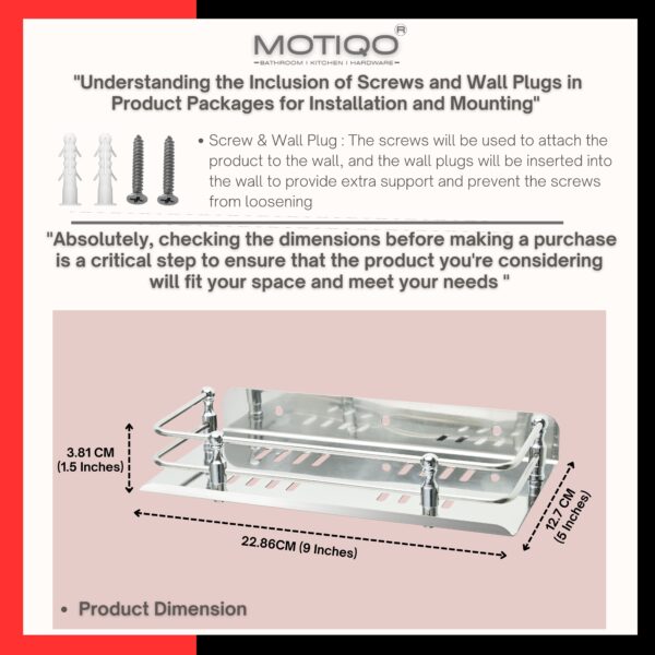 MOTIQO Stainless Steel Bathroom Shelf for Wall, Wash Room and Bathroom Organiser, Bathroom Racks and Shelves, Kitchen Shelf, Bathroom Accessories (9X5 Inches) Pack-3 - Image 5