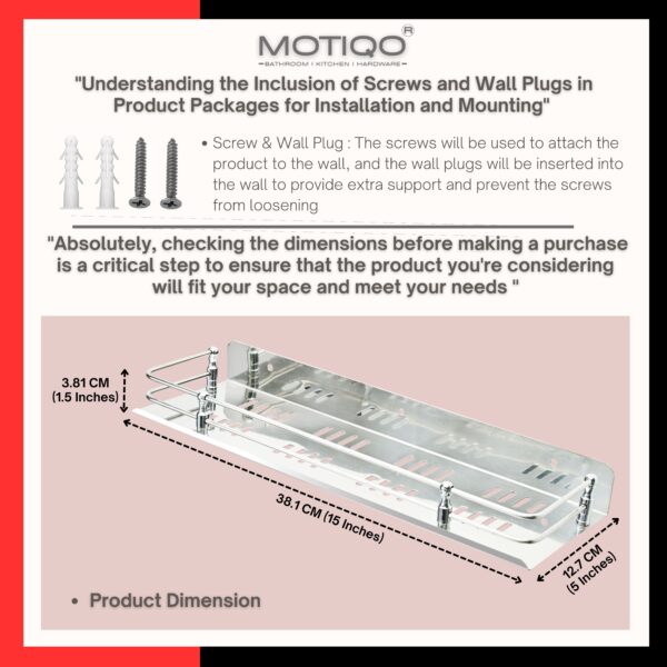 MOTIQO Stainless Steel Bathroom Shelf for Wall, Wash Room and Bathroom Organiser, Bathroom Racks and Shelves, Kitchen Shelf, Bathroom Accessories (15X5 Inches) Pack-3 - Image 5