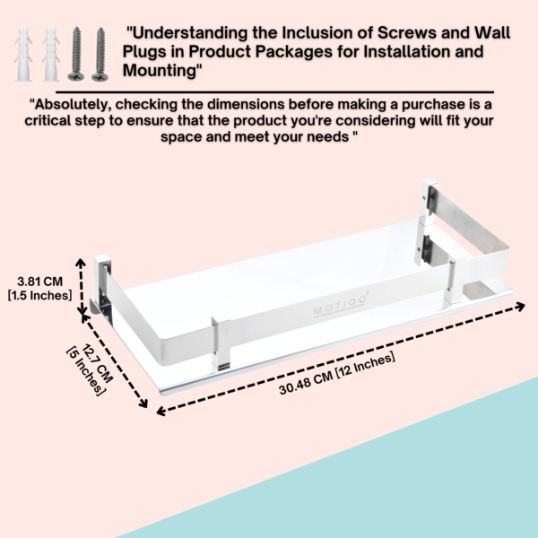 MOTIQO Stainless Steel Bathroom Organiser, Bathroom Shelves, Rack and Shelf, Chrome Mirror Finish (12x5 Inches, Pack-1) - Image 5