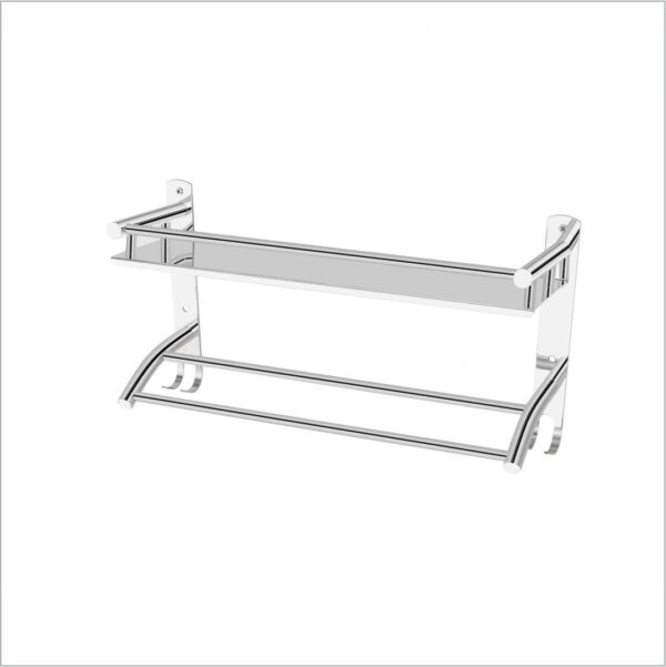 MOTIQO Rack for Bathroom Storage/Multipurpose Stainless Steel Bathroom Shelf with Hooks & Towel Hanger/Rod/Bathroom Accessories Holder (2-Tier, Chrome) - Image 6