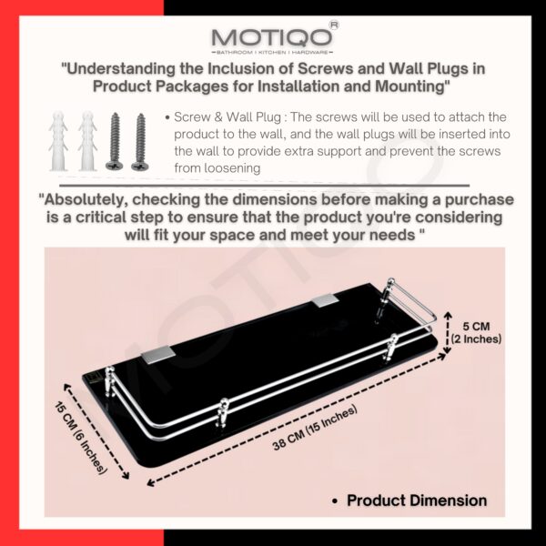 MOTIQO Wall Mount Black Glass Shelf for Bathroom Rack, Kitchen Shelf, Bathroom Accessories, Rack Shelves (15X6 INCH, PACK-01) - Image 5