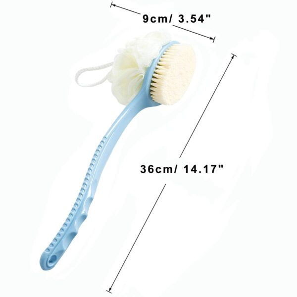 MOTIQO Bath Brush with 2-in-1 Bristles and Loofah, Shower Brush Back Scrubber, Shower Body Brush with Curved Long Handle, for Wet or Dry, Men and Women, Multi Color - Image 6