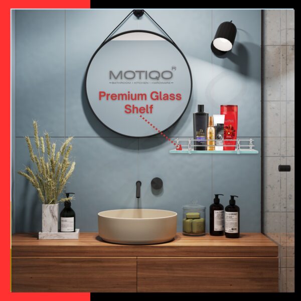 MOTIQO Wall Mount Transparant Glass Shelf for Bathroom Rack, Kitchen Shelf, Bathroom Accessories, Rack Shelves (18X6 INCH, PACK-02) - Image 2