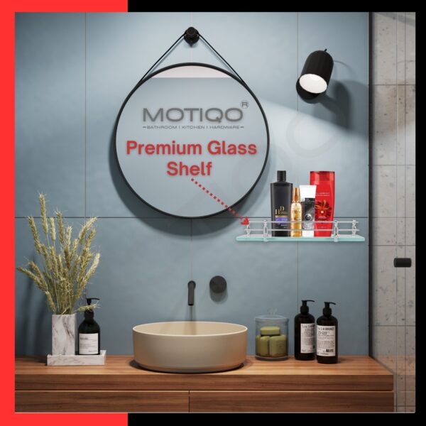 MOTIQO Wall Mount Black Glass Shelf for Bathroom Rack, Kitchen Shelf, Bathroom Accessories, Rack Shelves (18X6 INCH, PACK-02) - Image 2