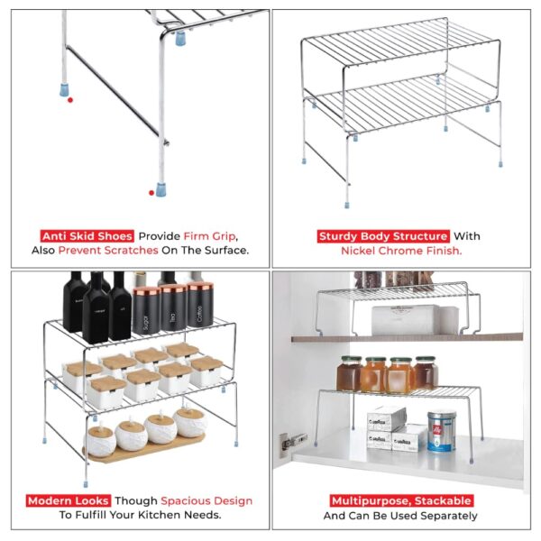 MOTIQO Stainless Steel Multipurpose Expandable/Stackable Dish Rack Storage Shelves/Organizer for Kitchen Cabinets/Bathroom (Chrome) - Image 3