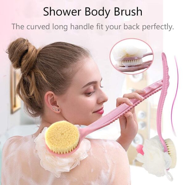 MOTIQO Bath Brush with 2-in-1 Bristles and Loofah, Shower Brush Back Scrubber, Shower Body Brush with Curved Long Handle, for Wet or Dry, Men and Women, Multi Color - Image 8