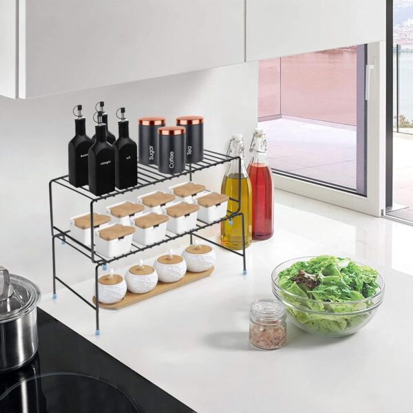 MOTIQO Stainless Steel Multipurpose Expandable/Stackable Dish Rack Storage Shelves/Organizer for Kitchen Cabinets/Bathroom (BLACK) - Image 5