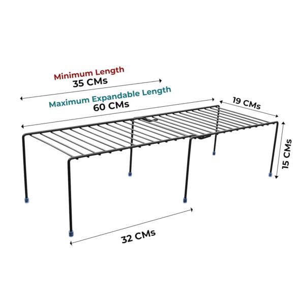 MOTIQO Stainless Steel Multipurpose Expandable Dish Rack/Expandable Storage Shelves for Kitchen Cabinets/Plate Stand/Utensil Rack (Black) - Image 2