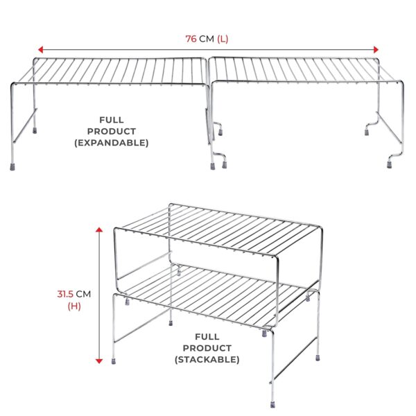 MOTIQO Stainless Steel Multipurpose Expandable/Stackable Dish Rack Storage Shelves/Organizer for Kitchen Cabinets/Bathroom (Chrome) - Image 4