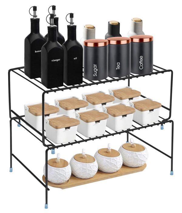 MOTIQO Stainless Steel Multipurpose Expandable/Stackable Dish Rack Storage Shelves/Organizer for Kitchen Cabinets/Bathroom (BLACK)